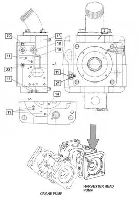 Harvesting head hydraulic pump, adapter plate 9993011