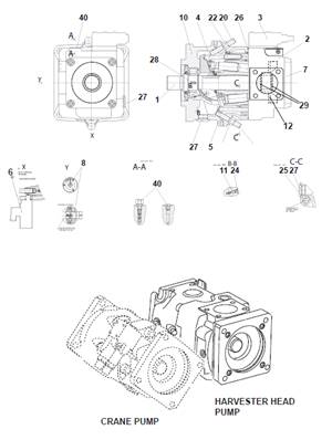 Harvester head hydraulic pump, assembly 9992751