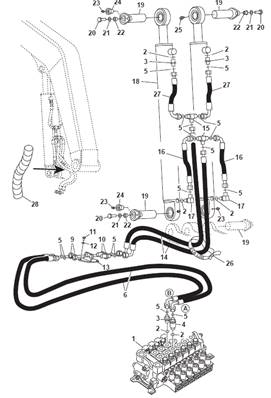Crane arm, hydraulic lines 9991051S2