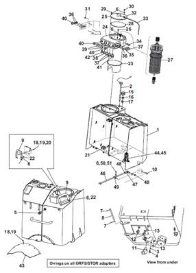 Hydraulic reservoir, assembly 9903249S2
