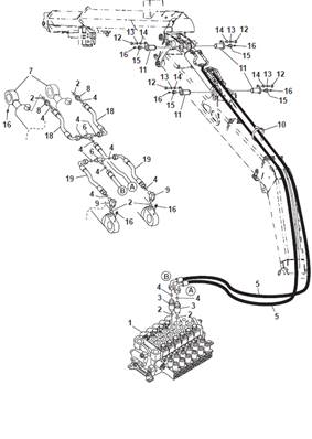 Crane arm, hydraulic lines 9992124