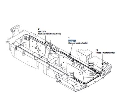 Hood lift cylinder harness, assembly 9991343