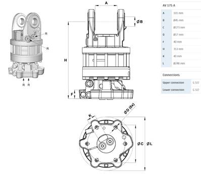Rotator INDEXATOR AV17S A M16 Ø173mm for 100mm links