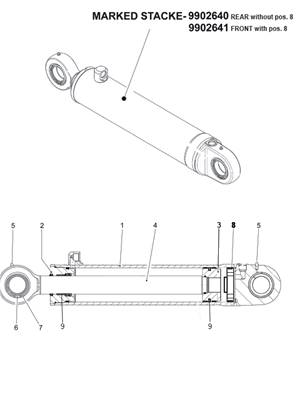 Rear pendulum arm, hydraulic cylinders 9992040