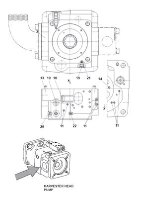 Harvesting head hydraulic pump, adapter plate 99929382
