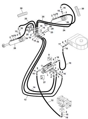 Forward drive motor, hydraulic lines 9991479