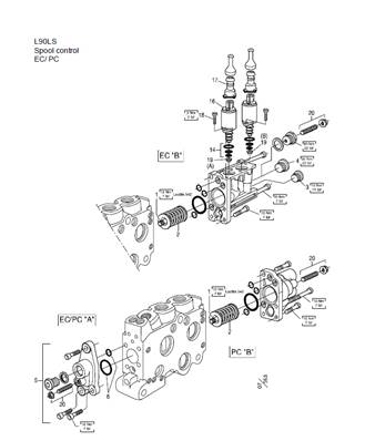 Right main manifold, major functions spool L90LS controls LM620556