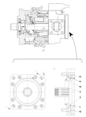 Harvesting head hydraulic pump, adapter plate 7032149