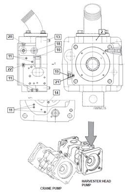 Harvesting head hydraulic pump, adapter plate 9993007