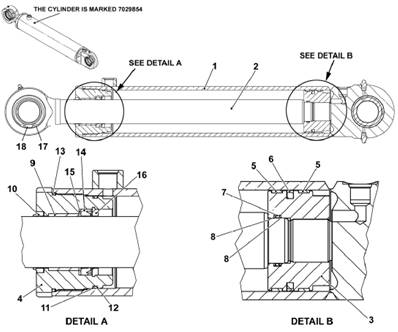 Hydraulic steering cylinder, assembly 7029854