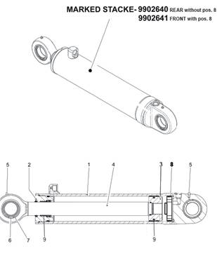 Rear pendulum arm, hydraulic cylinders 99929411