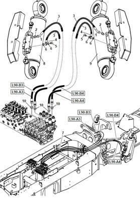 Turret oscillation cylinder, hydraulic lines 9991202