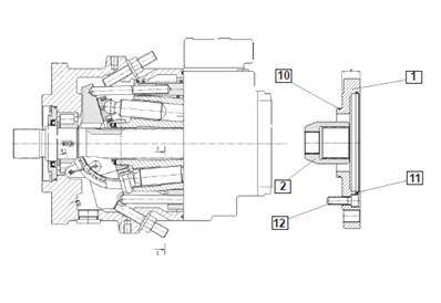 Harvesting head hydraulic pump, adapter plate 9992086