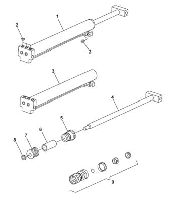 Cradle extension cylinder, assembly 9901879