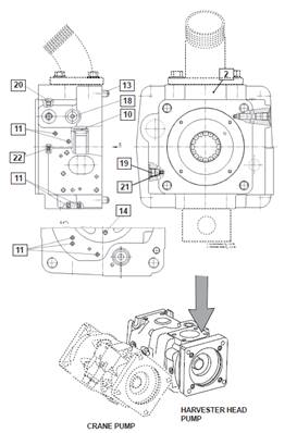 Harvesting head hydraulic pump, adapter plate 99929455