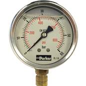 Vertical pressure gauge Ø63 mm 0 - 600 bar Parker PGB0631600