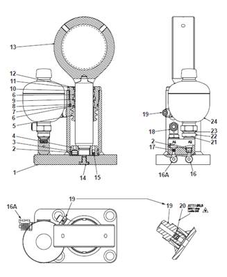 Cabin suspension cylinder, assembly 99929238