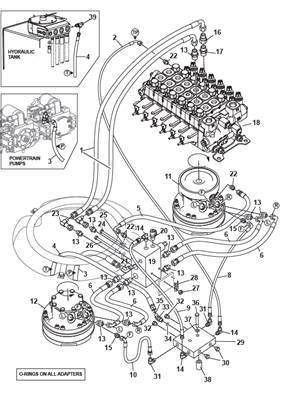 Turret rotation motor, hydraulic lines 99929421S2