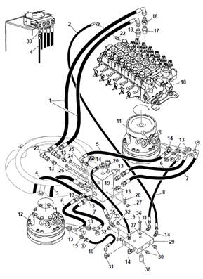 Turret rotation motor, hydraulic lines 9991204S2