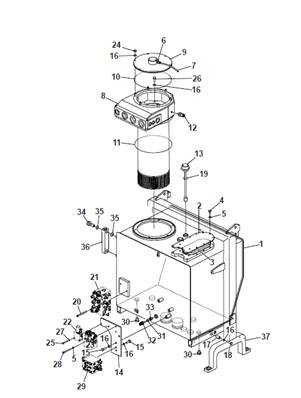 Hydraulic tank, assembly 9992062S2
