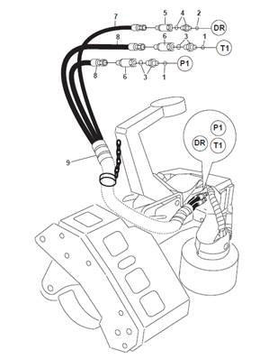 Harvester head, hydraulic lines 9991055