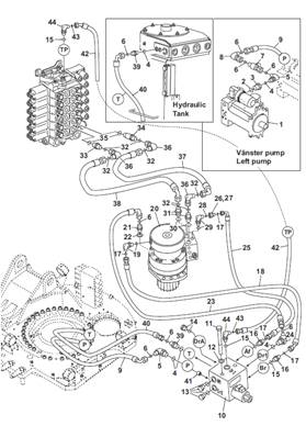 Turret rotation motor, hydraulic lines 9991906