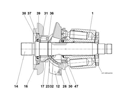 Harvester head hydraulic pump, rotation 7032910